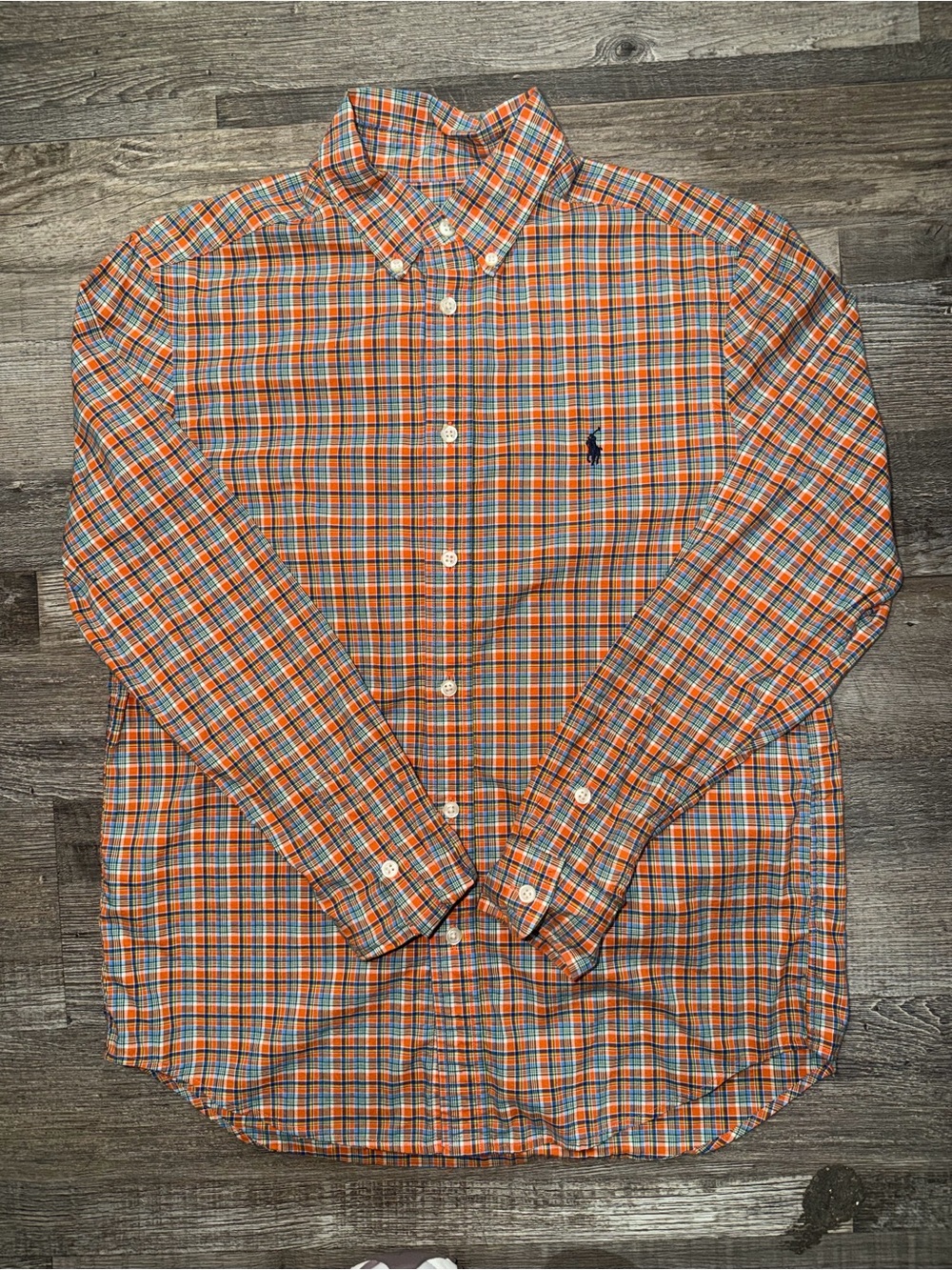 Polo by Ralph Lauren Orange and Blue Plaid Button-Down Shirt